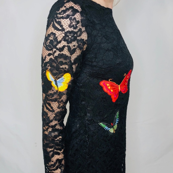 Nicole Miller Black Lace Butterfly Dress 0878 - Picture 4 of 8